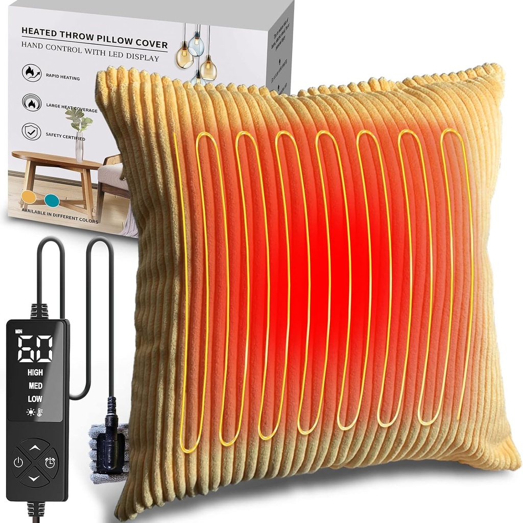 Creatrill vyhřívaný polštářový kryt 18x18 (No Pillow Insert), Menstruační vyhřívací panel pro úlevu od bolesti zad, Tepelné páry pro křeče