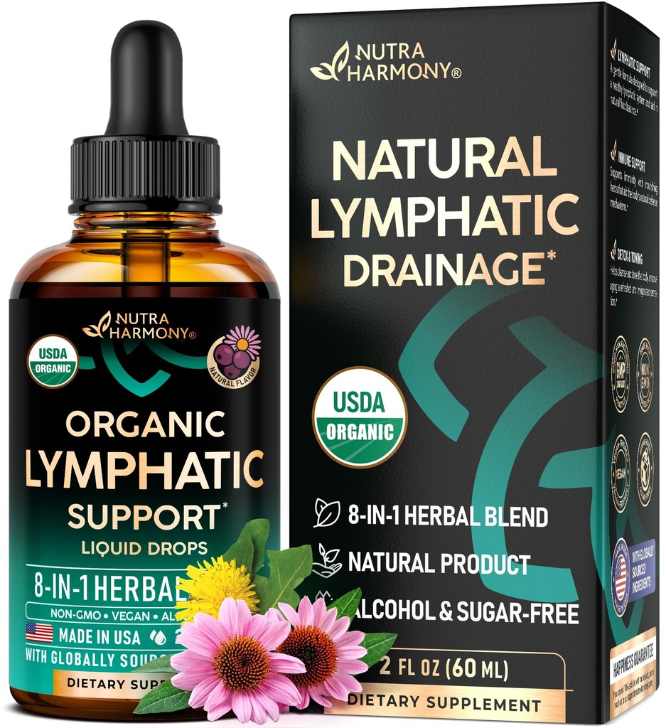 USDA Organic Lymfatic Drainment Supplement - Echinacea CLAND124; Elderberry CLAND124; Pampeliška CLAND124; Cleavers CLAND124; Calendula CLAND124; Burdock - Made in USA - Lymfa System Drops - Imunitation Support, Clearse & Detox, 2 fl oz