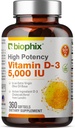biophix Vitamin D-3 5000 IU 360 Softgels - High-Potency in Extra Virgin Olive Oil Non- GMO Soy-Free Podporuje silné kosti imunitní zdraví