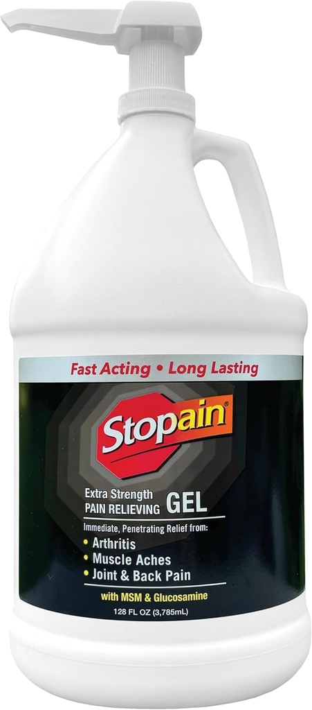 Stopain Pain Relief Gel Gallon, USA Made, Max Strength Fast Acting with Menthol, Glucosamine, MSM for Back Pain, Atritis, Knee, Joint, Neck Pain, HSA FSA Schválený OTC Topical Angesic Product
