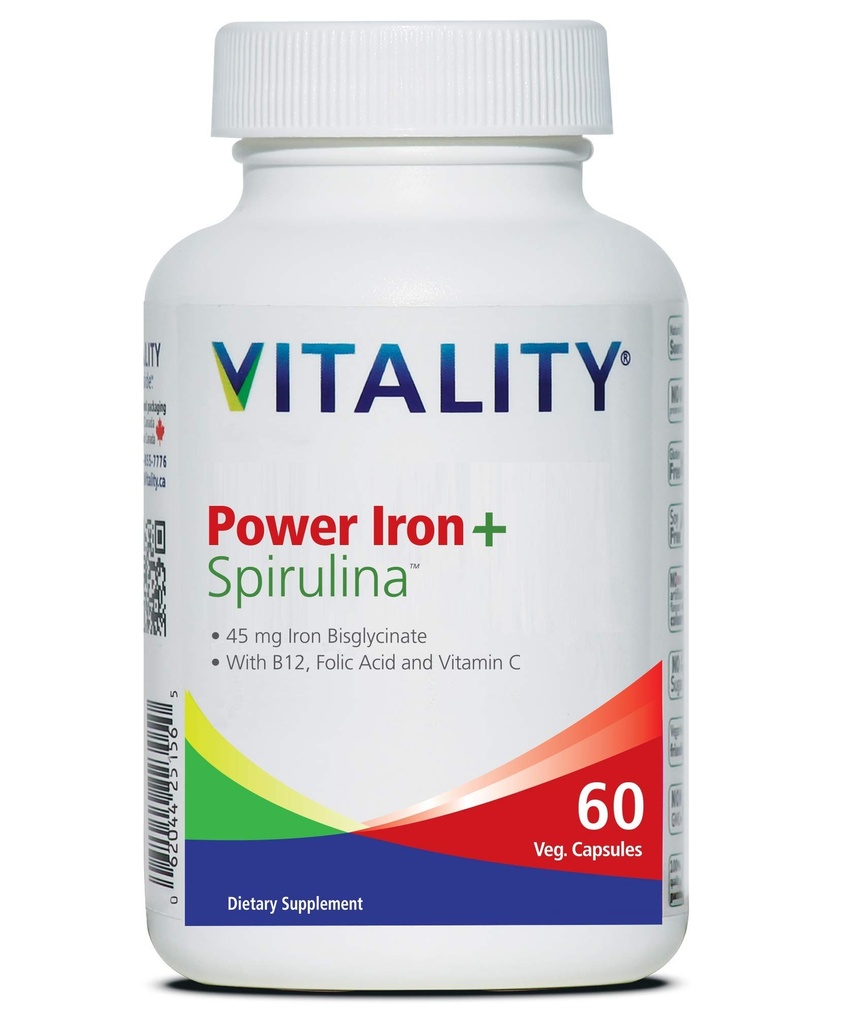 VITALITA Power Iron + Spirulina Iron 124; 45mg Iron Iron Iron 124; Blood Builder Iron 124; Iron Deficiency Support Iron 124; Vegan Iron 124; All Natural Supplement Iron 124; Gentle on Stomach Iron 124; Kapsle... (60 Počet (balení po 1))