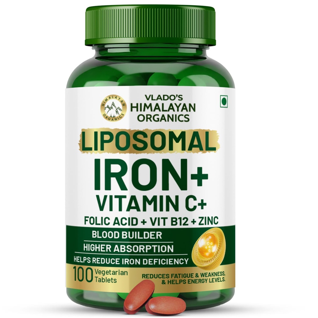 HIMALAYAN ORGANICS Organics Chelated Iron with Vitamin C, B12, Zinc & Folic Acid CLAS124; Zvyšování hladiny hemoglobinu 124; Zlepšuje úroveň koncentrace, energie a krevní stavitelství - 120 Veg Tablety
