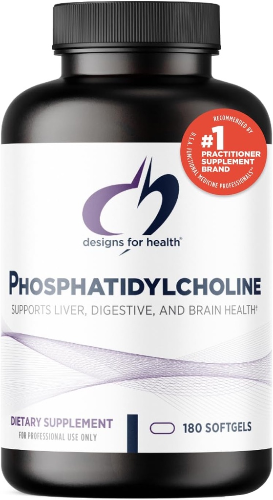 Designy pro zdraví Fosfatidylcholinových Softgels - FosfatidylCholinový dodatek od Soy Lecithin na podporu zdraví jater + mozku (180 Softgels)