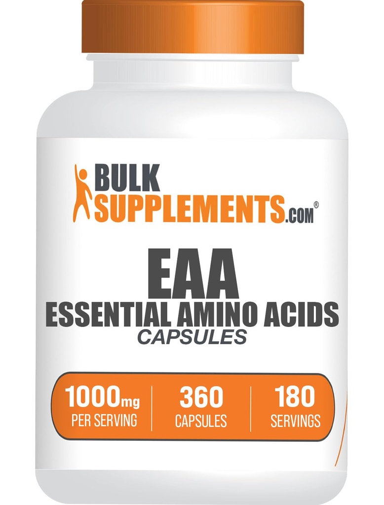 BulkSupplements.com Essential Amino Acids Kapsle - EAA Kapsle, Essential Amino Acids Dodatek, EAA Amino Acids - EAA doplňky, 2 Kapsle per Serving, 180- Day Supply, 360 Kapsle