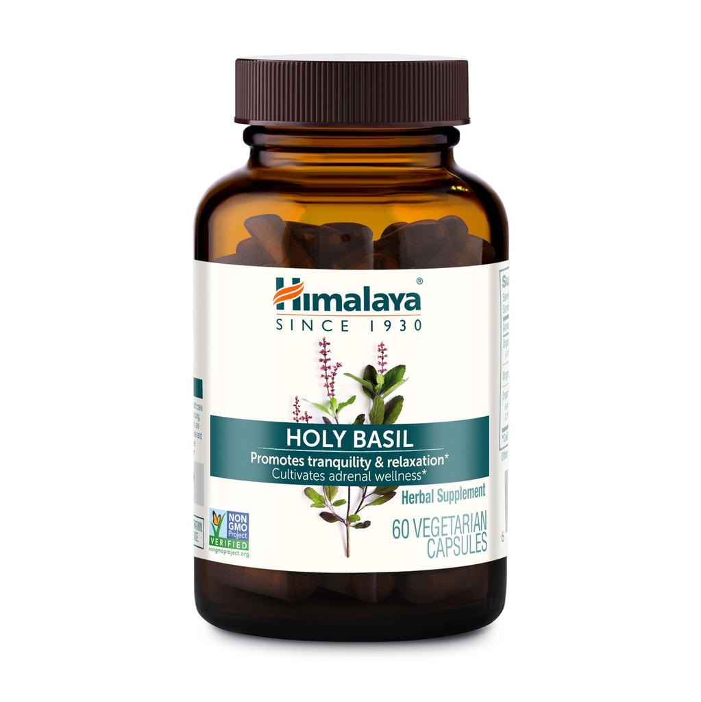 Himalaya Holy Basil - Bylinná adrenální podpora pro stresovou úlevu, relaxaci, energetickou podporu a příležitostnou nespavost - Vegan, Non- GMO, gluten zdarma, 720 mg, 60 Kapsle