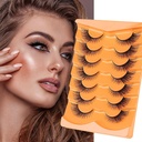 Heasy Fox Eye řasy, Wispy False Oční řasy D Curl Mink řasy Fluffy False řasy přírodní vzhled Cat Eye řasy Strip Pack 7 páry, černá