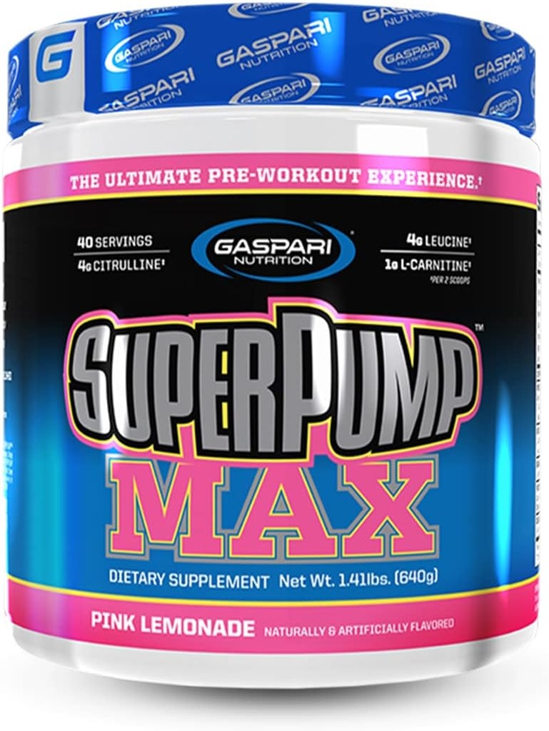 Gaspari Nutrition SuperPump MAX, Ultimate Pre Workout Powder, Setrvalá energie Preworking, Nitric Oxide Booster, Muscle Growth, Recovery & doplní elektrolyty (Pink Lemonade)