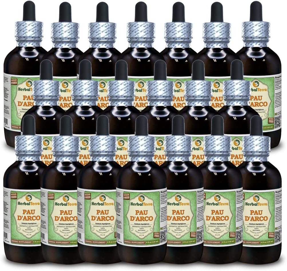 PAU d 'arco (Tabebuia Impetiginosa) Glycerit, sušený Bark Alcohol- Free Liquid Extract (Značka: HerbalTerra, Prooudly Made in USA) 20x4 fl.oz (20x120 ml)