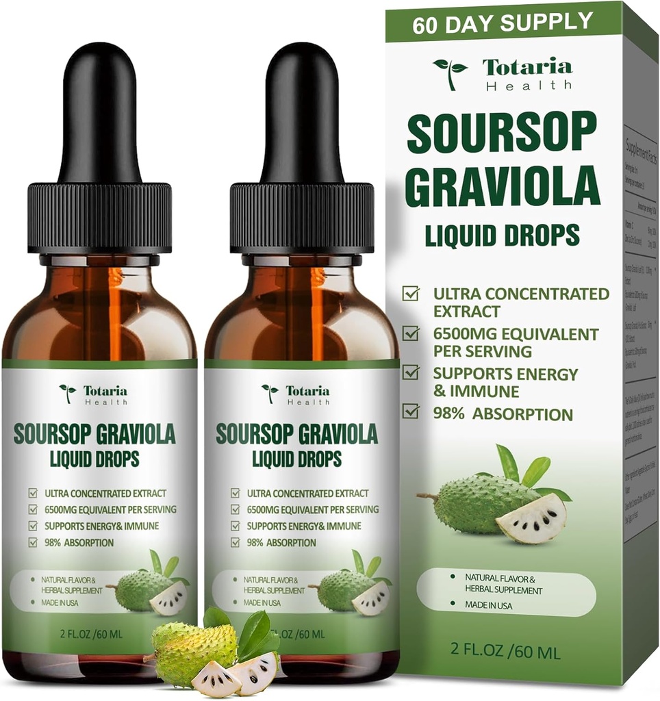 (2 balíky) Čistá soursop Graviola Liquid Drop Podpora trávicí kůže zdraví, spánek a antioxidant - Guanabana Oil Organic Leaf Přesné Soursop Bitters Liquid Kapky, přírodní Flavor, Non- GMO, Vegan, 4 Fl Oz