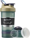 BlenderBottle Shaker Lahvička s Pořadačem a skladováním proteinů, Classic V2 ProStak System, 22- Ounce, Tan