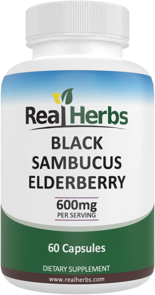 Real Herbs Elderberry Extract - Odvozené od 325mg Elderberry Standardizované na 5% Flavonoidy s 275mg Elderberry Fruit Extract 5: 1 - Zvýšení imunity - 60 Vegetariánské kapsle