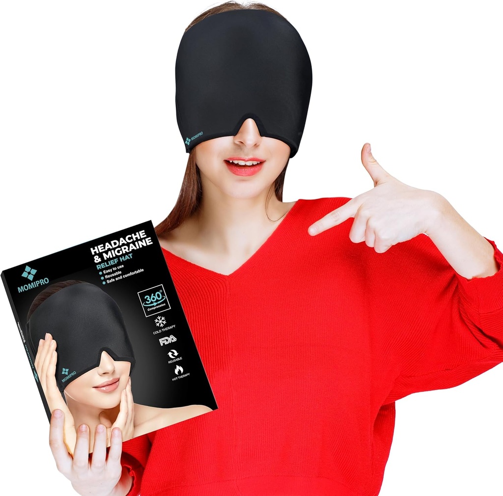 Migréna Bolest hlavy Relief Cap, 360 Plná hlava Horká a studená Terapie Klobouk s Cool Gel, Ledová hlava Wrap a Cold Pack maska, Oční čepice pro napětí a stres Relief
