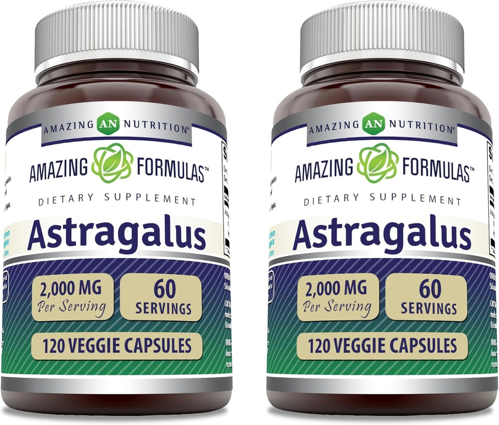 Amazing approvas Astragalus 2000 mg Per Serving Capsules Supplementary 124; Made from Pure Astragalus Membranaceus Plant Root Extract 124; Non- GMO ptube124; Gluten Free (120 Počet 124; 2 Pack)