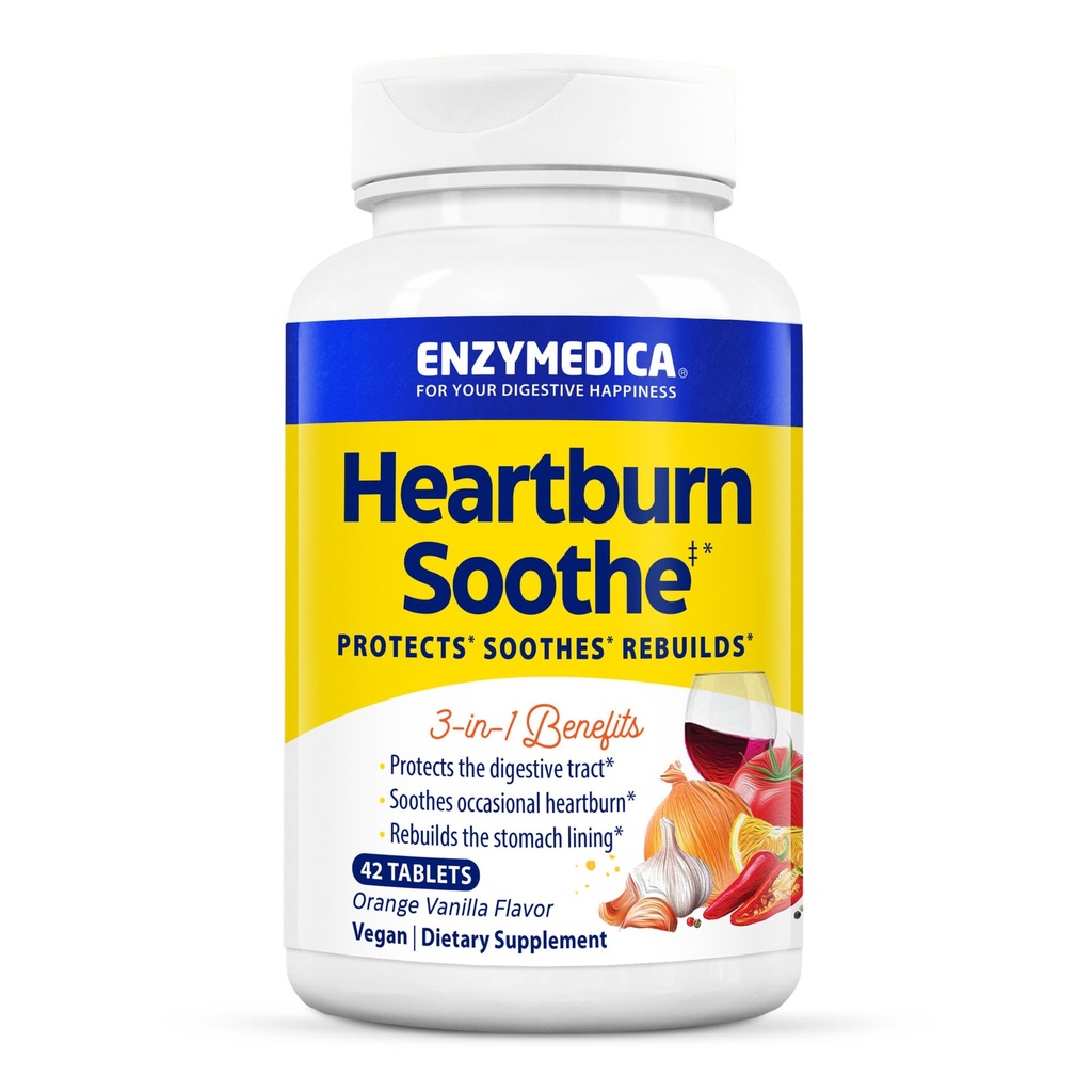 Enzymedica, Heartburn Sooth, Fast- acting Digestive Aid, Vanilla Orange, 42 Chews (21 Serving)