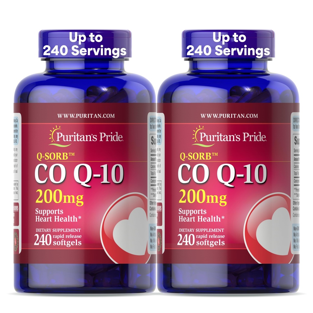 Puritan 's Pride Coenzym CoQ10 200mg, dodatek stravy pro srdeční zdraví, krevní tlak, ústní guma zdraví, a zdravé stárnutí podpora, 240 Rychlé uvolnění Softgels, 2-Pack