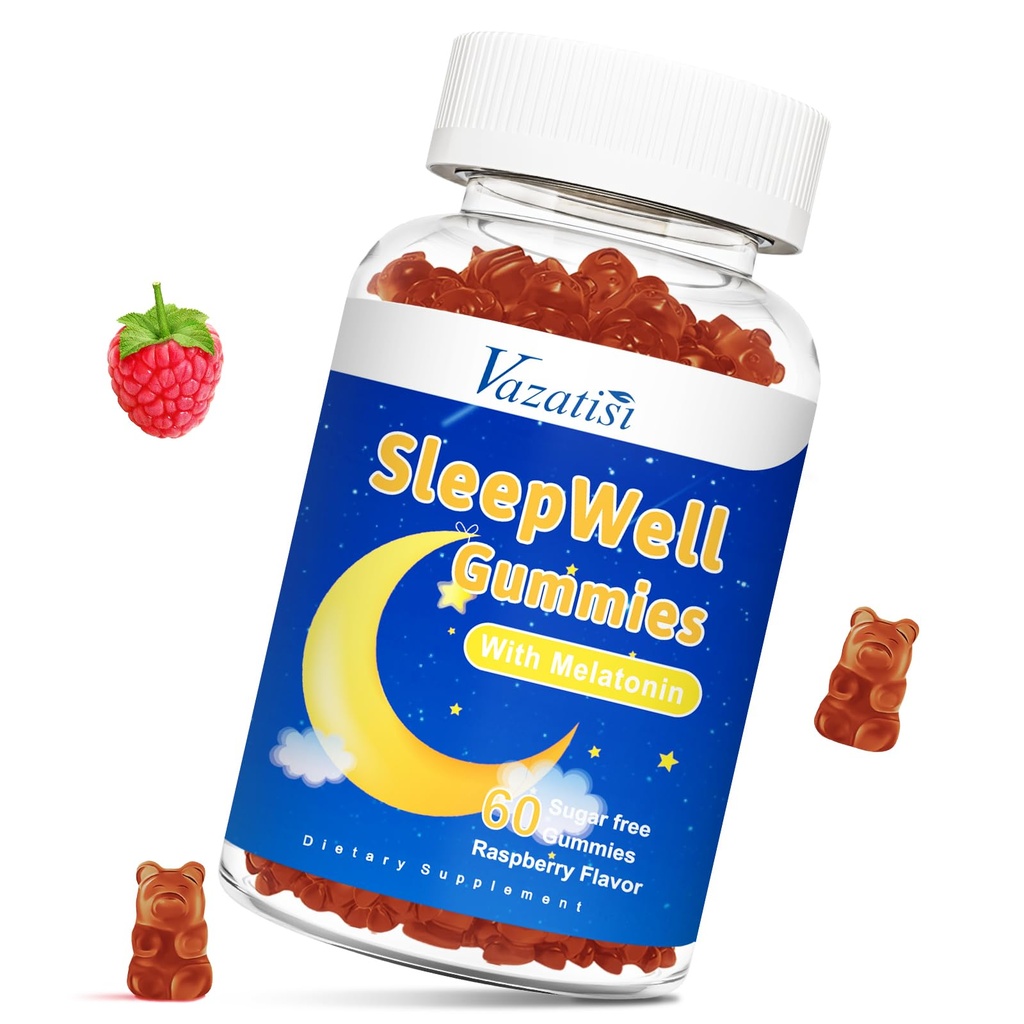 Sleep Gummies for Adults and Kids - Sugar Free Melatonin Gummies with 7.5mg of Melatonin Per Gummy, Magnesium, L-Theanine, Vitamin B12, Vegetarian - Raspberry Flavor