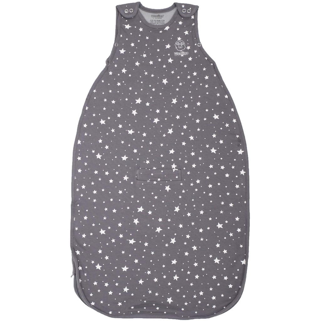 Woolino Merino Wool and Organic Cotton Ultimate Sleep Sack - 4 Season - Two-Way Zipper nastavitelný spací pytel - Universal Size Sleep Sack for Baby (2-24 měsíců) - Star Gray