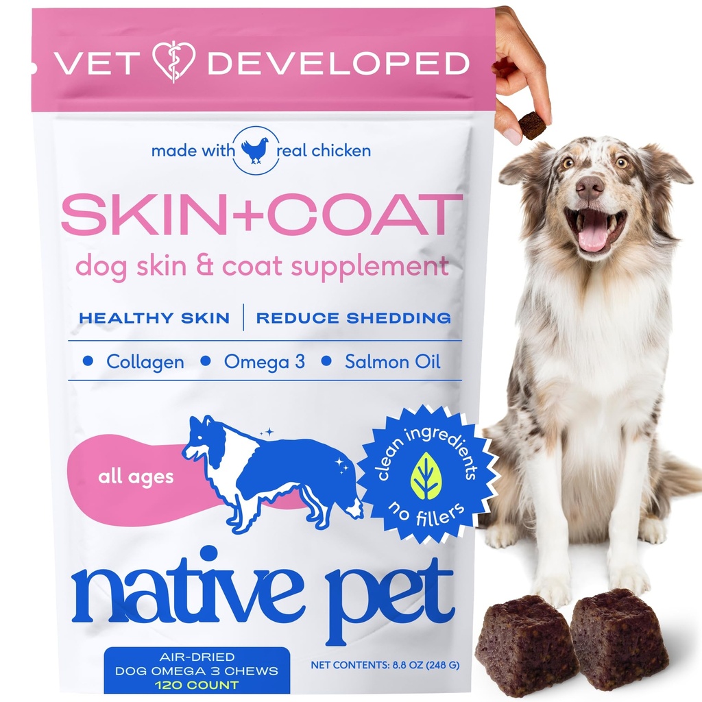 Původní Pet Omega kůže a coat Žvýkání pro psy - Psí kůže a coat dodatek pro zdravé, lesklé kožešiny, snížit leštění a suché Spots - Vyrobeno s Omega 3 Rybí olej a Wild- chycené lososové oleje - 120 Žvýkačky