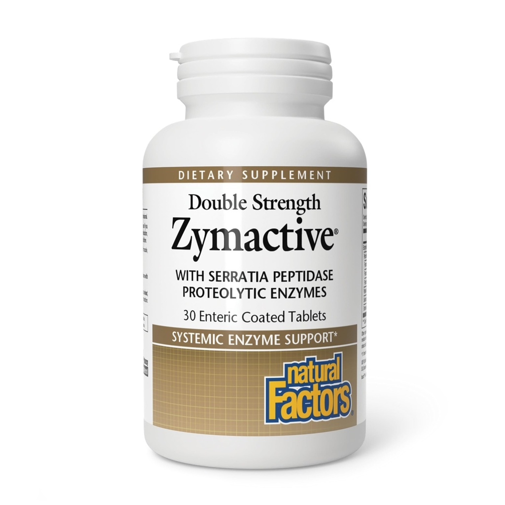 Přírodní faktory - Zymactive Proteolytic enzyme Double Strength, Podporuje zdravou zánětlivou reakci na pomoc svalů a společné funkce, gluten zdarma, Non- GMO, 30 Enteric Coated Tablety