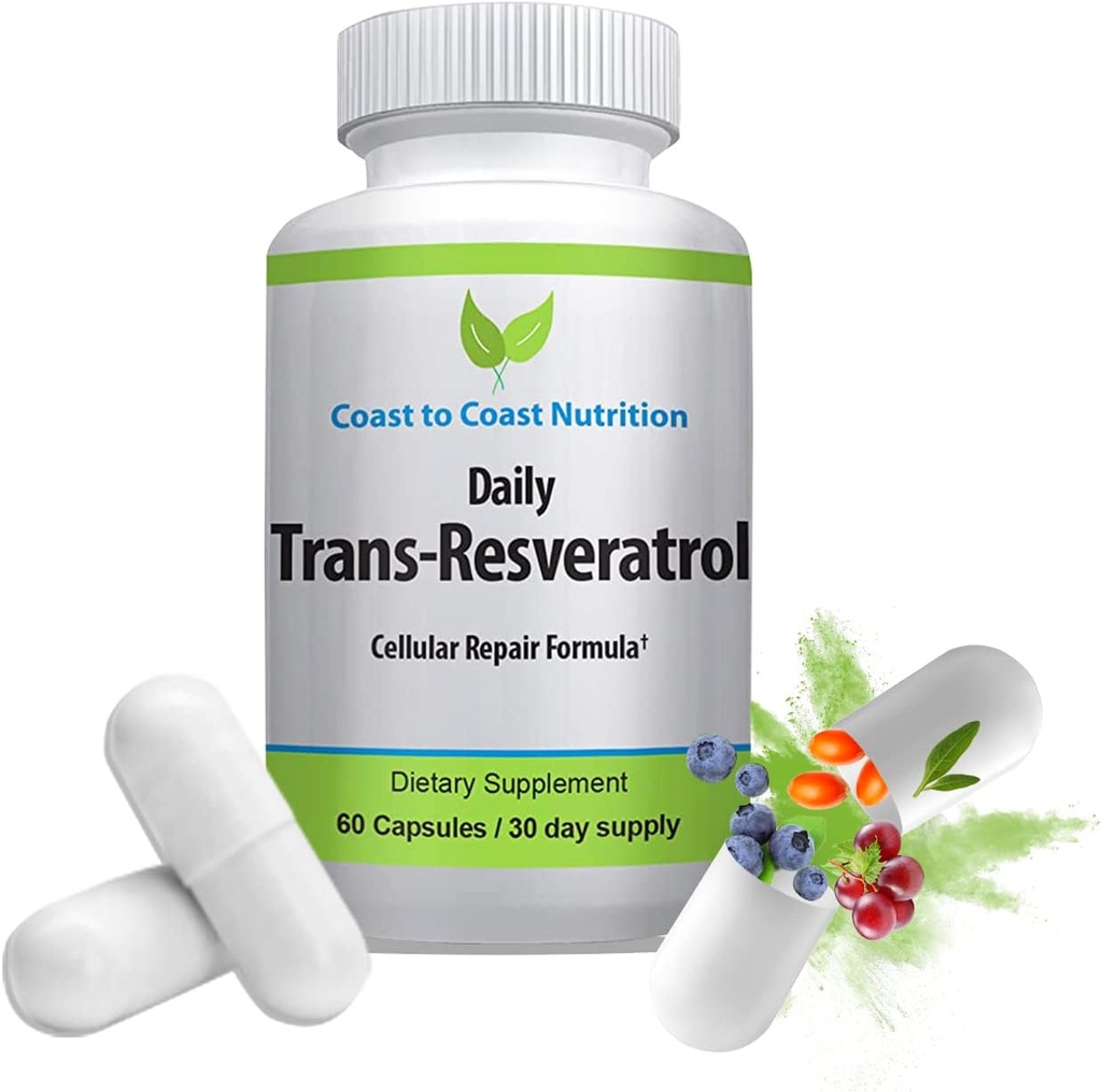Trans- Resveratrol Dodatek - Organické kapsle - Veganské doplňky pro ženy a muže, Přírodní antioxidant, Polyfenoly Dodatek, Anti stárnutí - 60 Kapsle, 600mg, 30 Den Dodávka