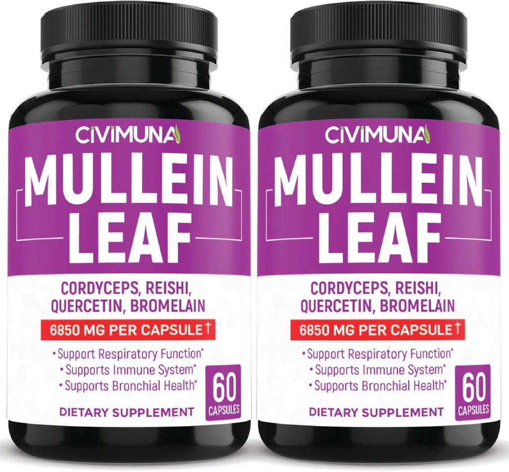 (2 balení) Mullein Leaf Kapsle 6850mg - Mullein Leaf, Cordyceps, Reishi - 4 měsíce Dodávka