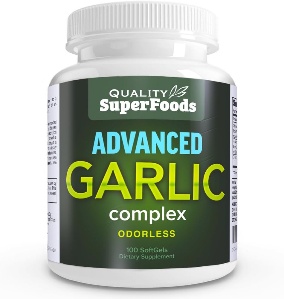 Advanced Garlic Complex - Quality SuperFoods (100ct) Maximální síla Complex Obsahuje směs Odorless česnek (Allium sativum), Petrselinum crispum, a chlorofyll.