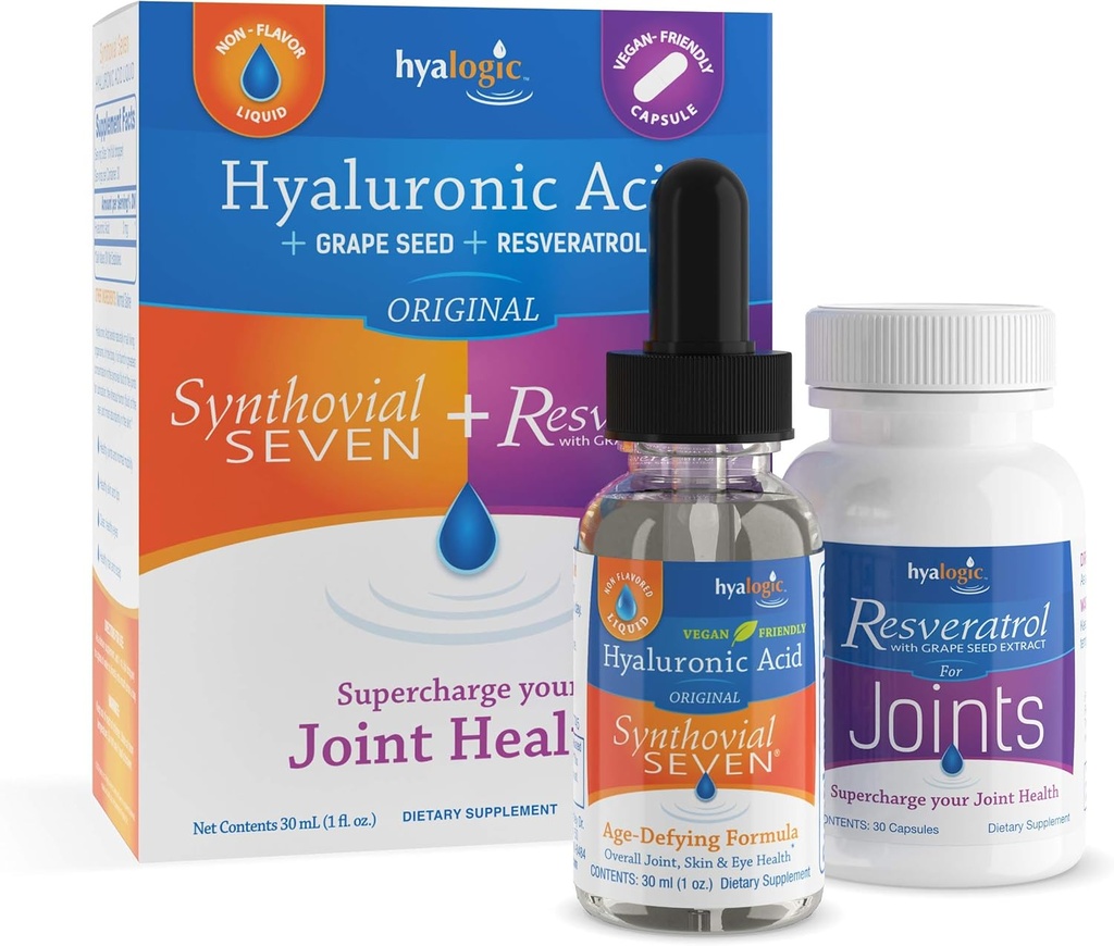 Hyalogické syntetické sedm hyaluronic kyseliny kapalné & resveratrol Kapsle - HA Support - Vegan - 1 oz