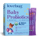 LOVEBUG Probiotika pro děti - Organic Baby Probiotika 6- 12 měsíců pro podporu imunitního systému dítěte, plyn, kolika, průjem a kojenecká zácpa Relief Sugar- zdarma, bez chuti, 30 Pack