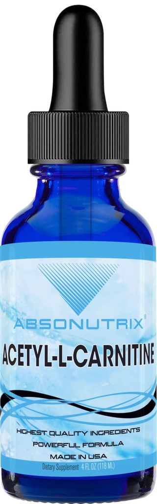 Absonutrix Acetyl L- karnitin, 593mg per Serving, 200 Potent Servings, Quick Absorption Liquid Drops, Gluten- Free, Third- Party Tested, GMP- Certified, Non- GMO, Made in USA