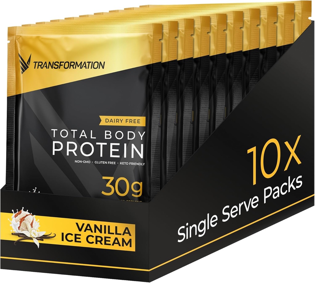 Transformace Protein Super Blend 124; Vejce bílá, kolagen Peptidy, a rostlinné bílkoviny 124; 15 Miliardy CFU Probiotika 124; Digestive Enzymes Oil 124; Low Carb Shake pro muže a ženy 124; Vanilla, 10 Pack