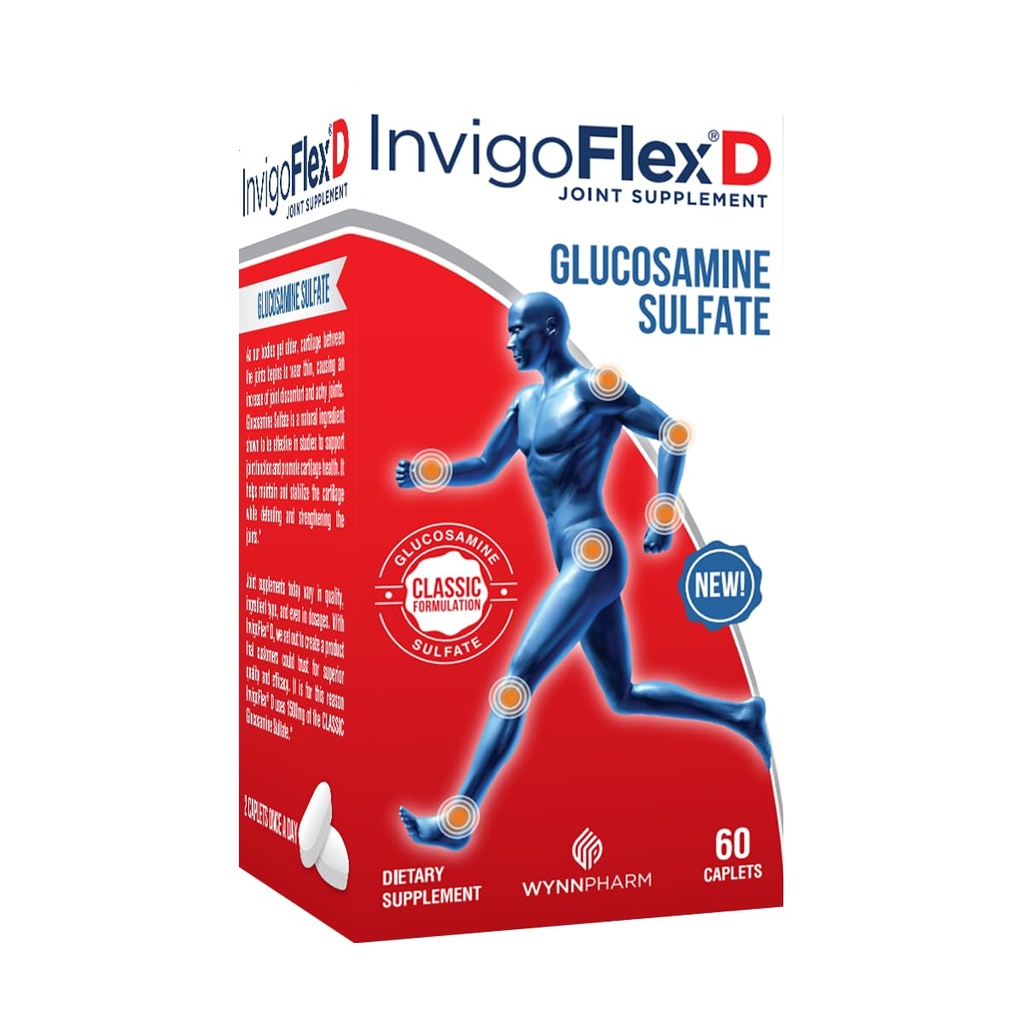 INVIGOFLEX ® D - 1500mg glukosaminsulfátu (Classic Formulation) - Premium Joint Supplementary for Knees, Hands, Back, & Hip Support D: Glucosamine Sulfath, Caplet - 60 Ct