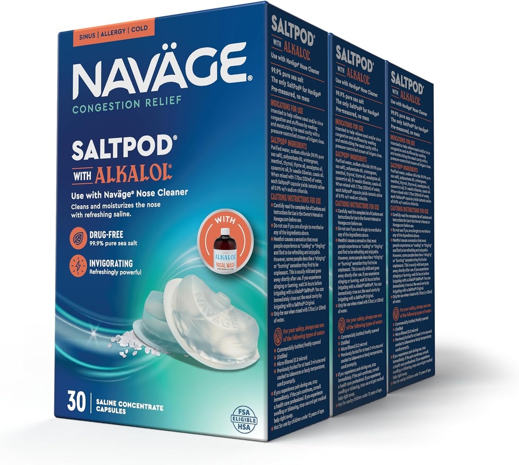 Navage SaltPod w / Alkalol (3 30- Packs) - Exkluzivně navržen pro Navage Nasal Rinse - Sinus Rinse Alkalol Pody pro rychlou pomoc (90 SaltPod náhražky)