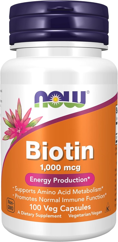 Nyní Potraviny Doplňky, Biotin 1000 mcg, Aminová kyselina Metabolismus *, Energy Production *, 100 Kapsle