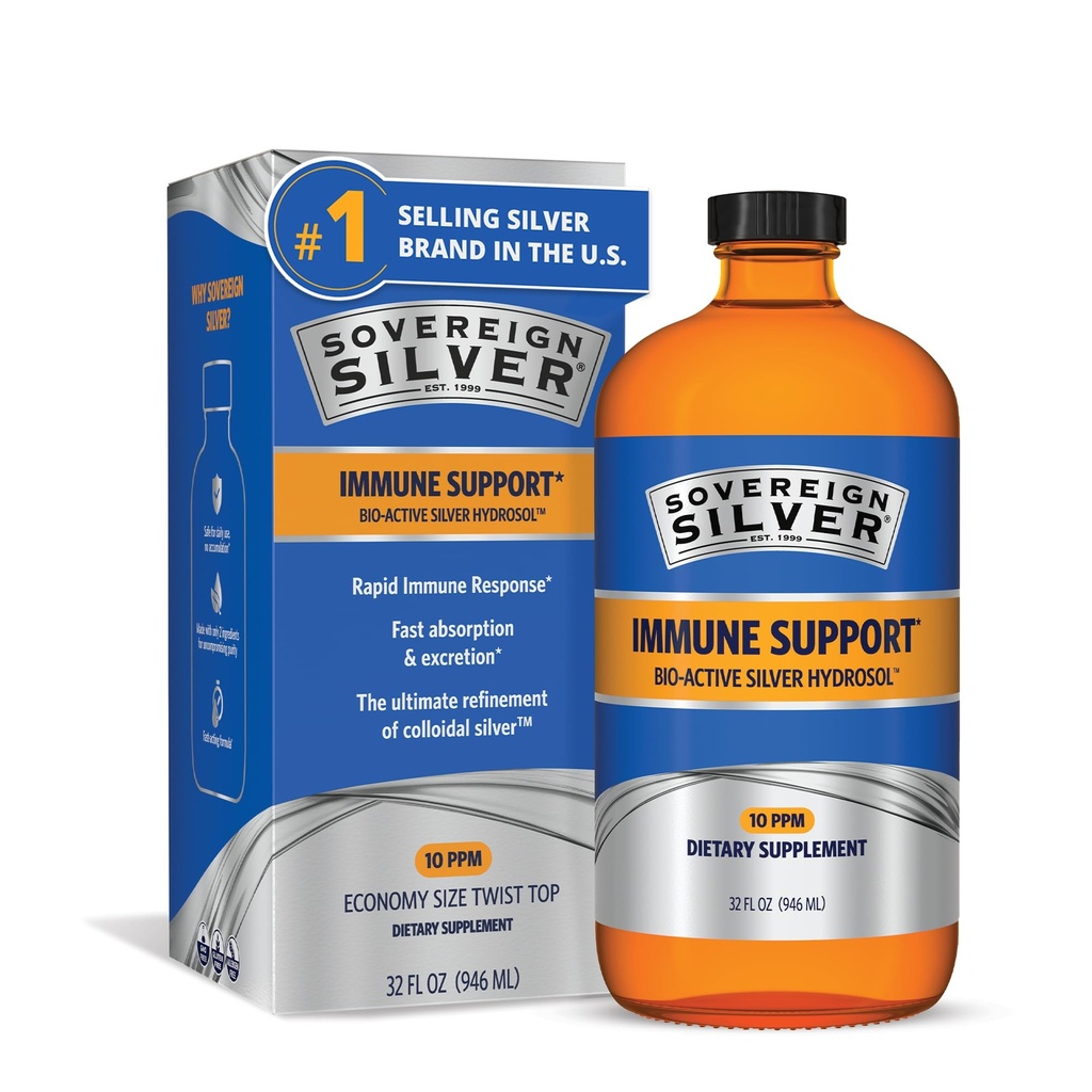 Sovereign Silver Imunitation Support - Koloidní stříbro, Bio- Aktivní Silver Hydrosol, 10 ppm, Liquid Twist Top, 32 Fl Oz, (946 ml)