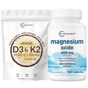 Mikro ingredience Vitamin D3 10,000iu + K2 200mcg Coconut Oil Softgels & Magnesium Oxide 400mg Bundle Pack S124; Essential Sunshine Vitamíny S124; Elemental Form for Max Concentration