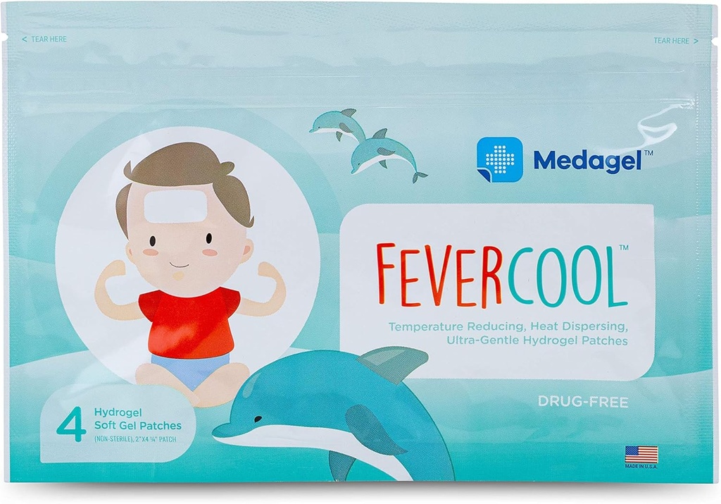 FeverCool Záplaty - Chladicí Záplaty pro horečku, Migréna a bolest hlavy Relief 124; Vyrobeno v USA 124; Cool Teplota 124; Mess & Odor zdarma 124; Dospělí a děti 2 + 124; 1 balení (4 x Patch)