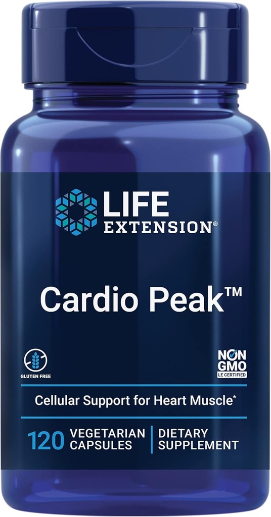Life Extension Cardio Peak - Hawthorn Extract (Leaf, Flower, Stem) Dodatek s Arjuna Extract pro srdeční podporu - Dvakrát denně - Gluten Free, Non- GMO, Vegetariánské - 120 Kapsle