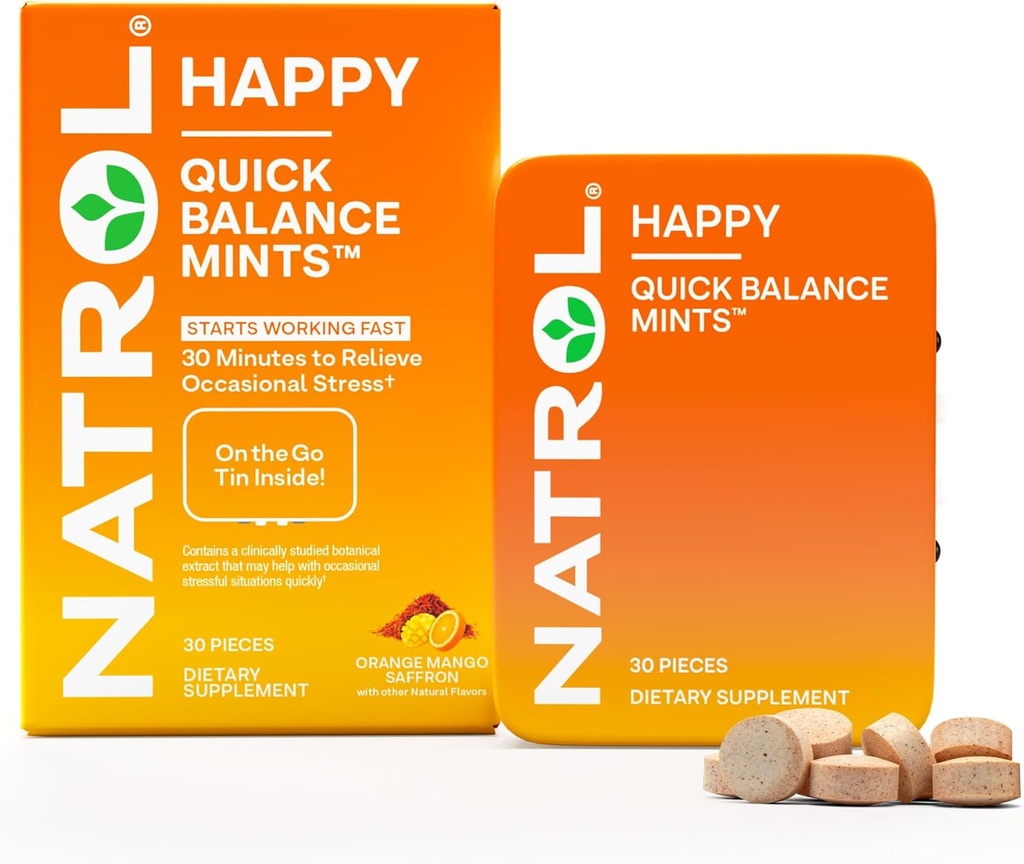 Natrol Quick Balance Happy Mints, Příležitostně Stres Relief Dodatek, 30 Mints, 15 Day Supply