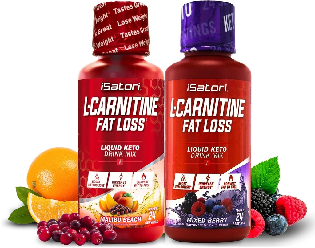 iSatori L- karnitin 1500, tekutý L- karnitin s acetyl L- karnitinem, smíšený Berry Flavor (24 Služeb) & Malibu Beach Flavor (24 Služeb)