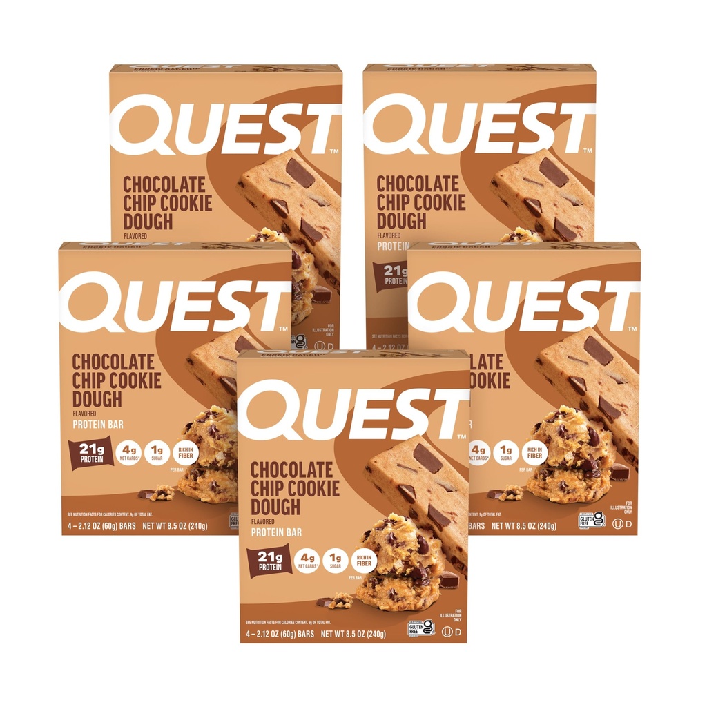 Quest Nutrition Chocolate Chip Cookie Dough - High Protein, Low Carb, gluten Free, Keto Friendly, 2.12 Oz, 20 Počet (4 balení po 5)