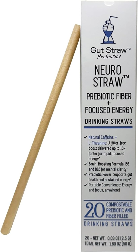 Neuro Straw by Gut Straw - Přírodní kofein, L- theanin, B Vitamins & Prebiotic Fiber in an Ecofriendly Straw
