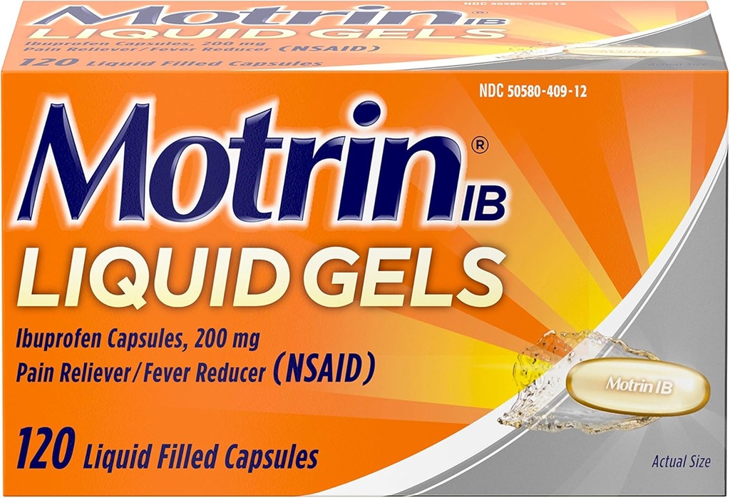 Motrin IB 200mg Ibuprofen Liquid Gel Pain Reliever / Horečka Reducer pro Aches & Pain, 120 ct