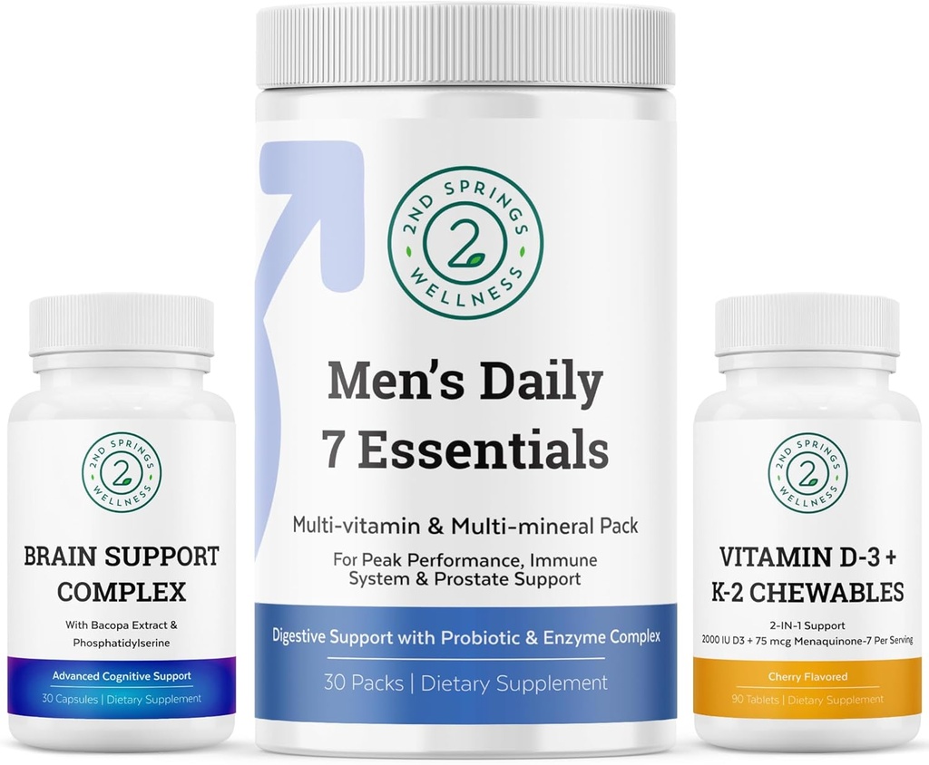 Pánské zdraví Vitality Bundle: Brain Support Complex, Pánské Daily 7 Essentials, a Vitamin D3 + K2