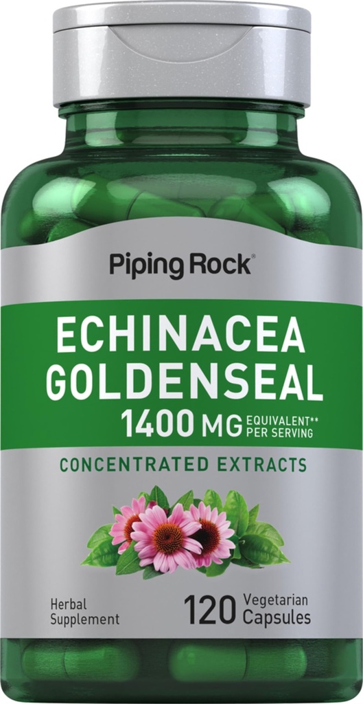 Piping Rock Echinacea Goldenseal Kapsle 124; 1400mg Tobolky 124; 120 Vegetariánské Kapsle 124; Non- GMO, gluten Volný dodatek
