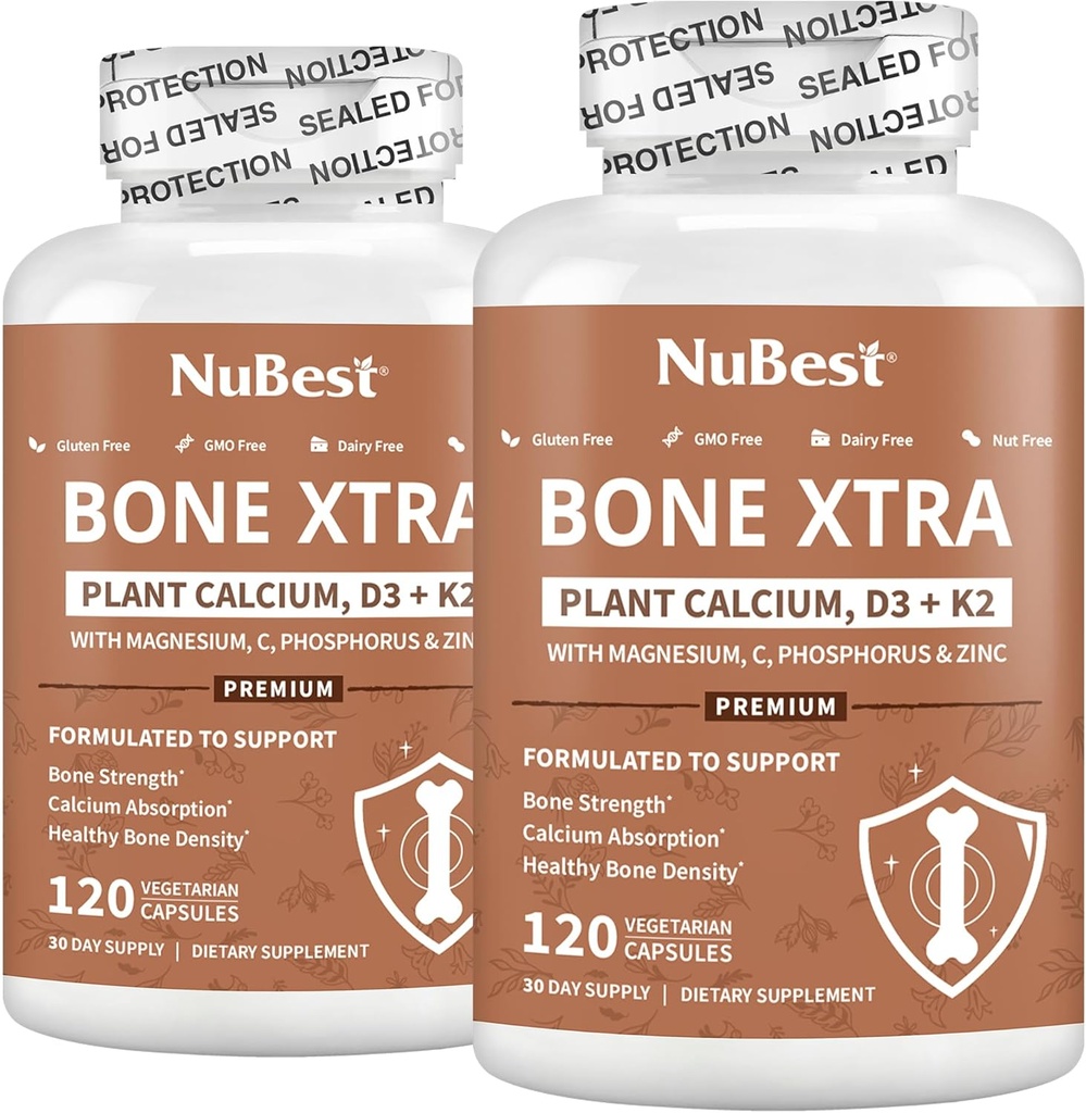 NuBest Bone Xtra Plant- Based Bone Strength Formule s vápníkem, hořčík z mořských řas, fosfor, vitamin C, K2, D3 CZ124; Imunita a maximální absorpce vápníku 124; Balení 2