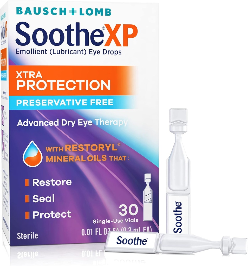 Soothee XP Preservative Free Eye Drops, Xtra Protection Lubricating Eye Drops for dry eyes, Relieves Iritation & Protectives Act Tear Loss, Advanced Suchý Oční terapie, Jednorázové lahvičky, 30 Počet