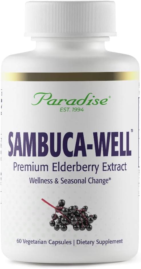 Paradise Herbs Sambuca-, Sambucas Nigra, European Elderberry 50: 1 Extract, Super Potent, Ultra Pure, Vegan, Non GMO, Gluten Free, 60 Vegetariánské kapsle