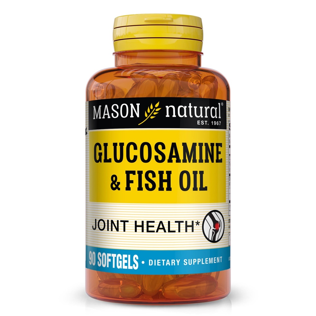 MASON NATURAL Glucosamine & Rybí olej dodatek s DHA & Omega 3 pro společnou a svalovou podporu, 1 měsíc Dodávka Softgel pilulky