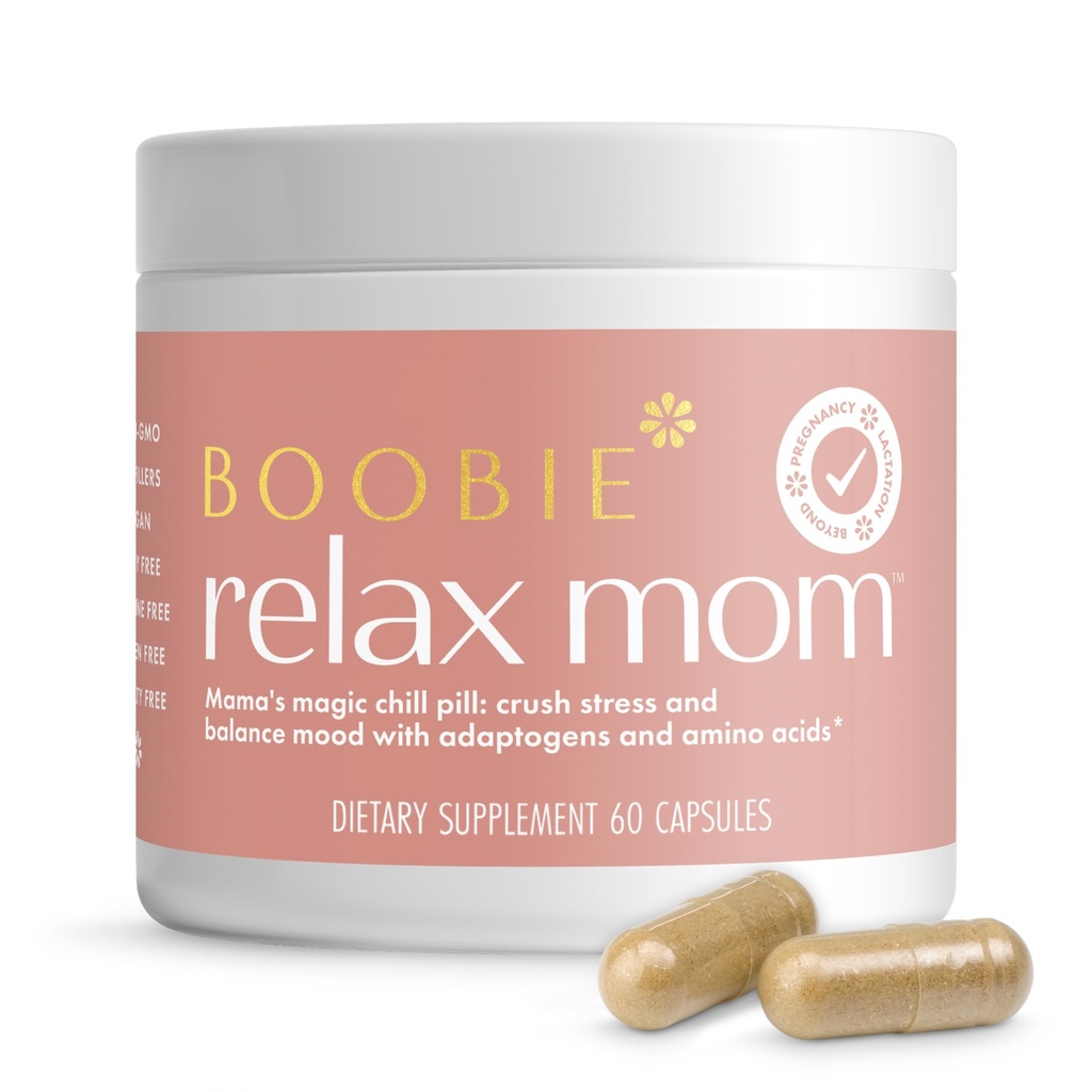 Boobie Relax maminka, Postpartum Stress Support Supplementary 124; Kojení Schváleno 124; Mood and Energy Support with Ashwagandha & L-Theanine, 60 Kapsle