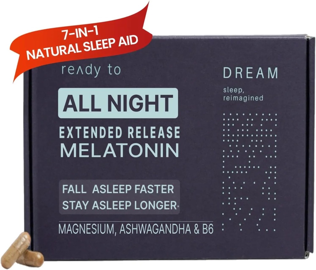 Dream Natural Sleep Aid pro dospělé - Spánkový doplněk s Time Release Melatonin, hořčík, Ashwagandha, B6 & Heřmánek - Non- Habit Forming Sleep Vitamíny - 60 Kapsle Konec platnosti povolení